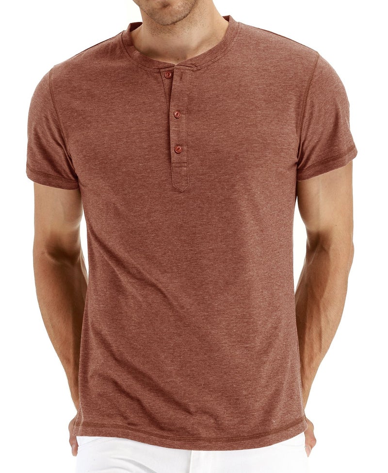 PEGENO Men's Casual Slim Fit Short Sleeve Henley T-Shirts Cotton Shirts VG-Orange-US XL - Image 1